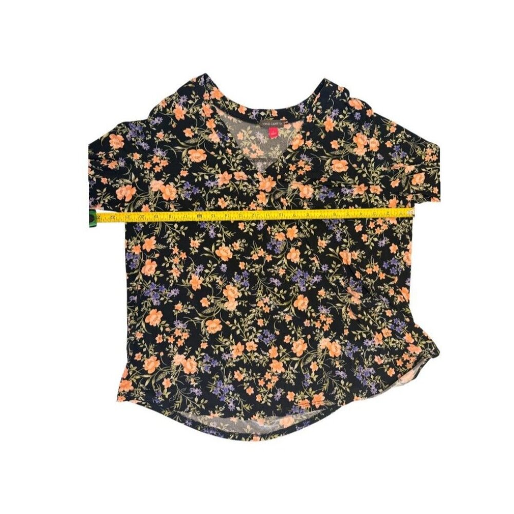 Vince Camuto Floral Print Womens Blouse L Black Multicolor Polyester 3/4 Sleeve - Picture 6 of 6